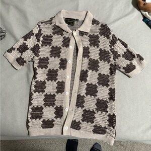 Men's Casual Button Down Shirt - Brown and Cream Checkered